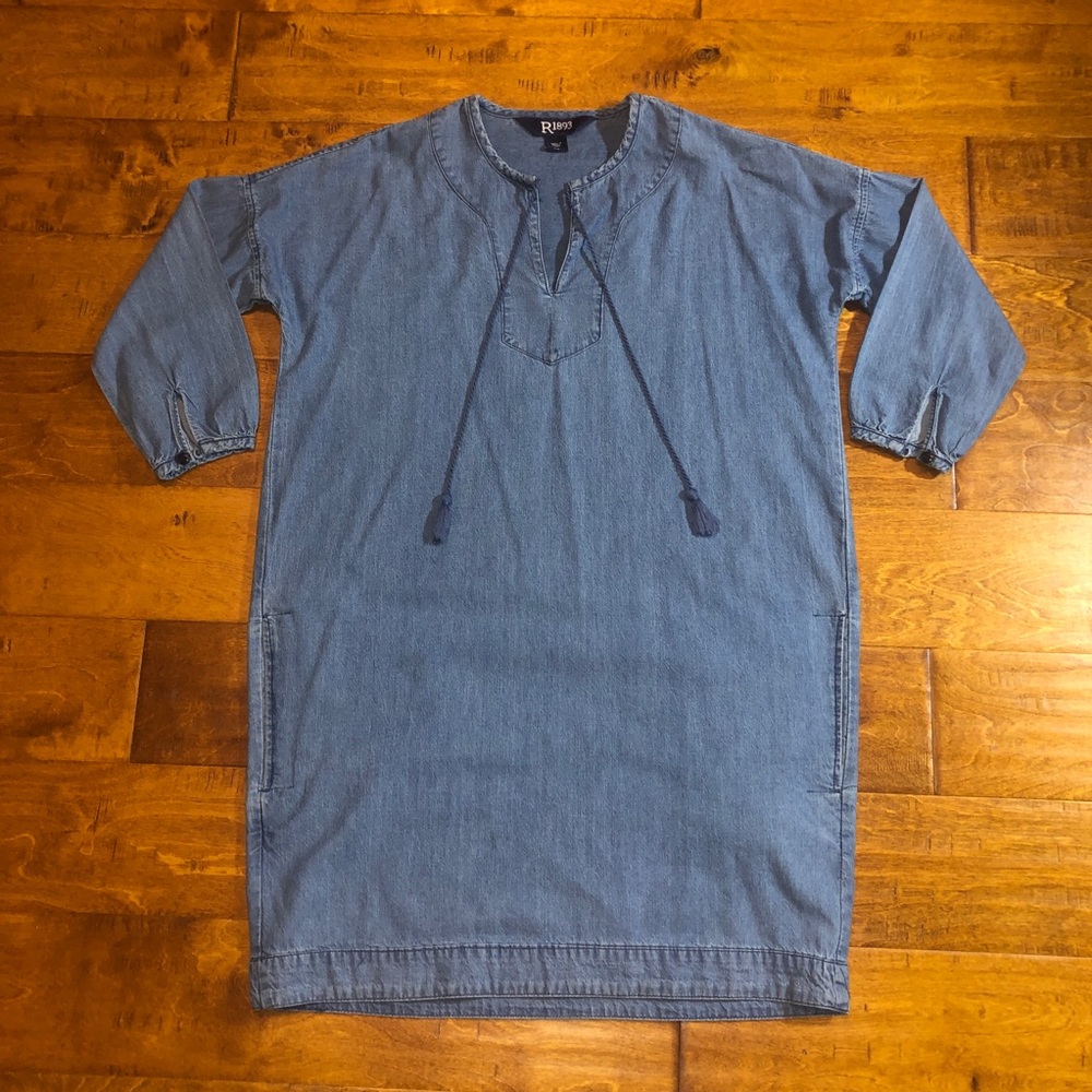 🦄Medium R1893 Denim Shift Dress With Pockets
